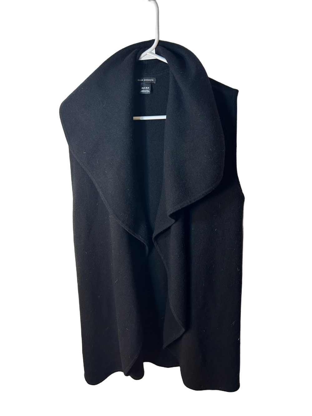 Club Monaco Black Draped Open-Front Sweater Vest size XS – S wool cashmere blend
